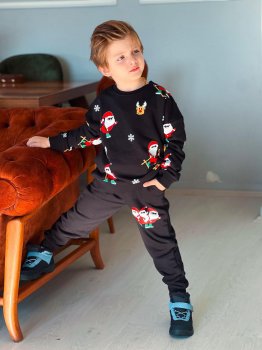 Yeni Yıl Temalı Siyah Eşofman Takımı 