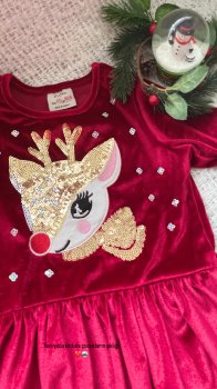 Kırmızı Geyik Baskılı Elbise