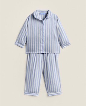 Mavi Çizgili Çantalı Pijama Takımı