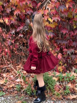 Bordo Ponponlu Tüllü İkili Takım