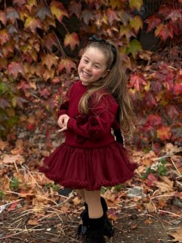 Bordo Ponponlu Tüllü İkili Takım