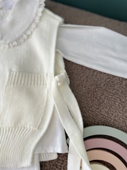 Dokuma Yaka Detaylı Gömlek, Triko Kazak ve İspanyol Paça Fitilli Taytlı 3'lü Takım 