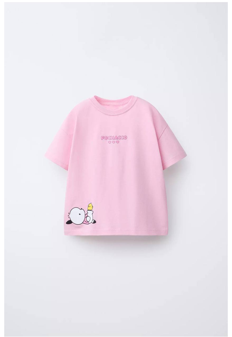 Kız Çocuk Pembe Pochacco Karakterli Pamuklu Tişört