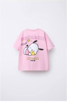 Kız Çocuk Pembe Pochacco Karakterli Pamuklu Tişört