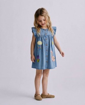 La'ciel Paris Nakışlı Demin Elbise