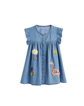 La'ciel Paris Nakışlı Demin Elbise