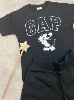 Gap Baskılı Siyah Şortlu Takım