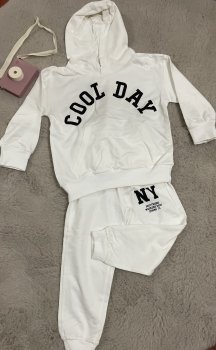 Beyaz Cool Day Baskılı Kapşonlu Takım 