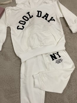 Beyaz Cool Day Baskılı Kapşonlu Takım 