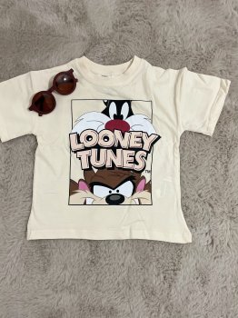 Krem Renkli Baskılı Şort Takım