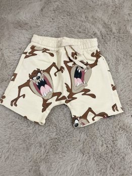 Krem Renkli Baskılı Şort Takım