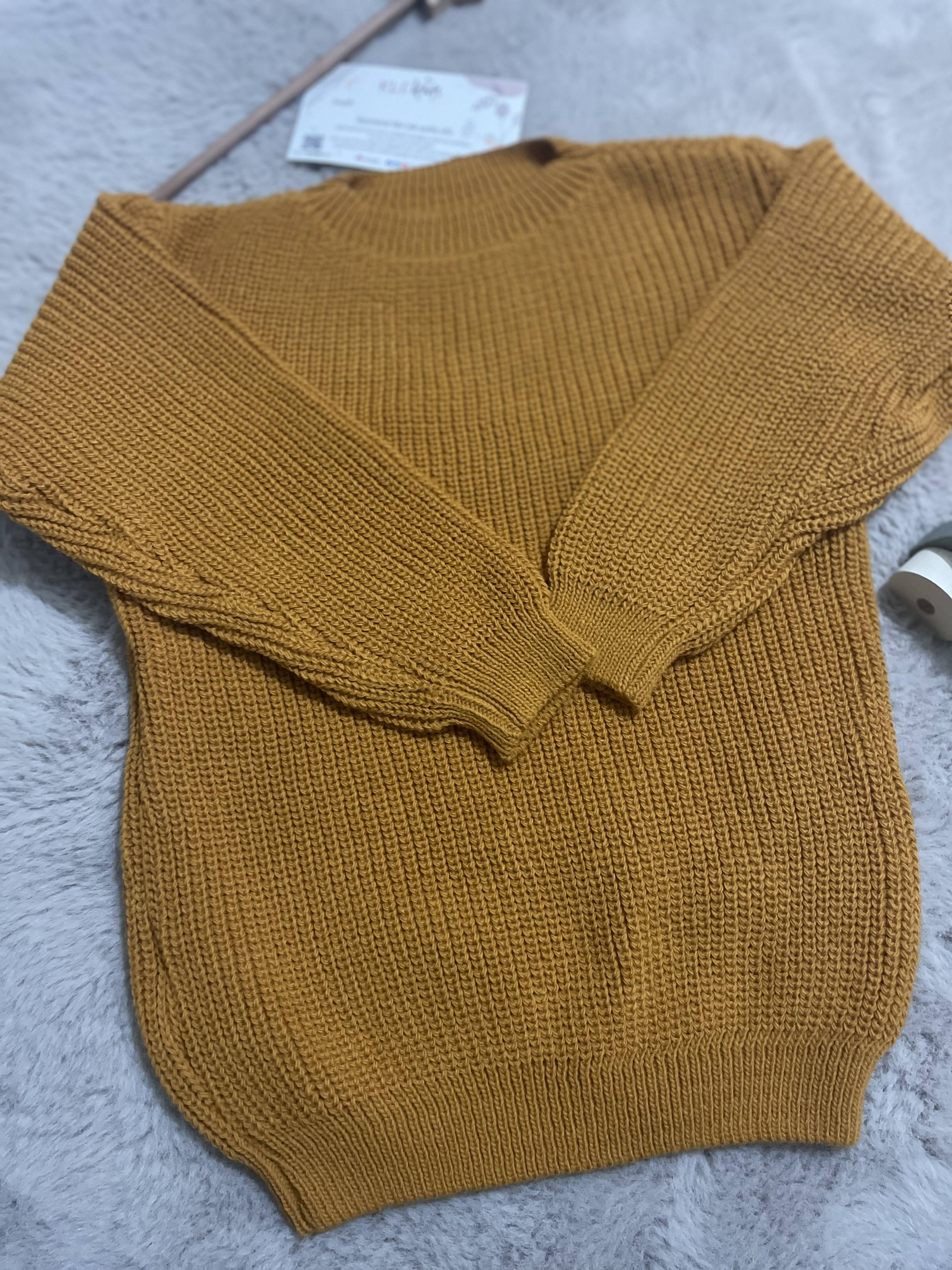 Hardal Renk Selanik Örgü Kazak 