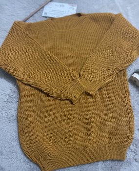 Hardal Renk Selanik Örgü Kazak