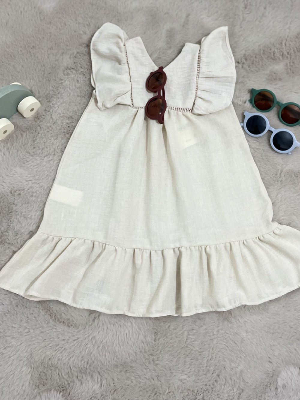 Dantel Şeritli Keten Elbise