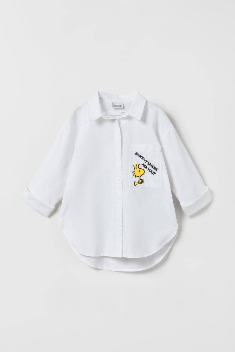 Beyaz Snoopy Baskılı Gömlek 