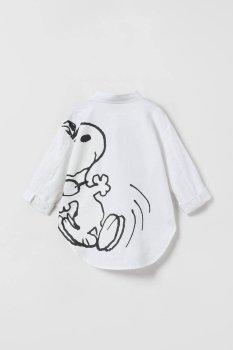 Beyaz Snoopy Baskılı Gömlek 