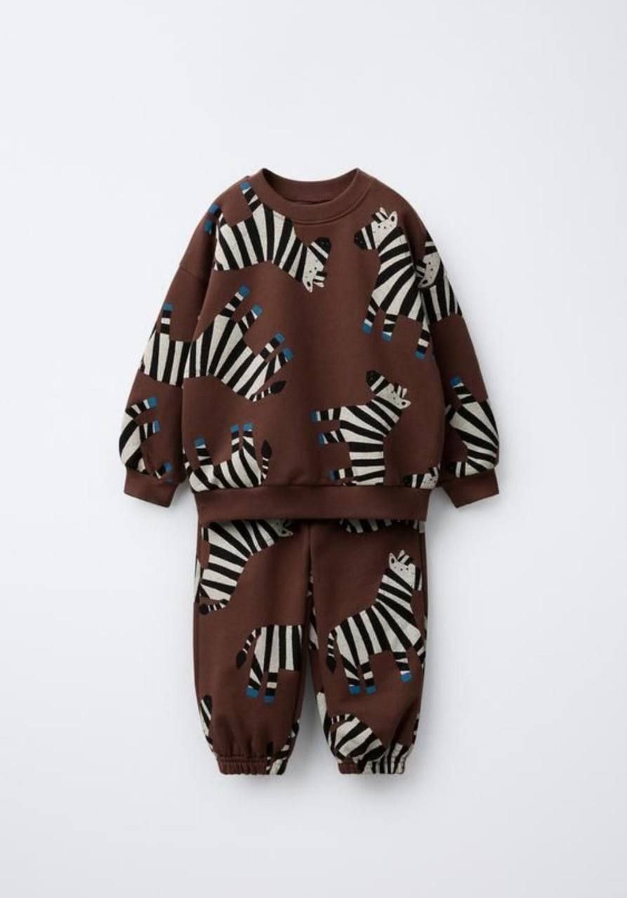 Zebra Desenli Kahverengi Çocuk Eşofman Takımı